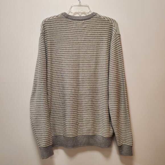 NWOT Chaps Sweater Crew Neck Heather Gray/White Striped Mens Size Large‎ NEW - Picture 7 of 12